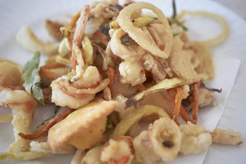 Assorted fried seafood