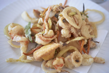 Assorted fried seafood