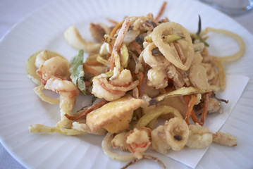 Assorted fried seafood