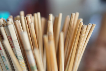 old chinese wooden chopsticks at restaurant