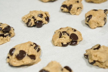 baking fresh homemade chocolate chip cookies on tray