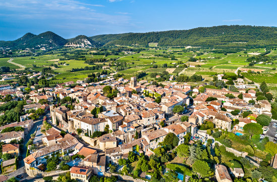 Aerial view of Sablet, a fortified Provencal village, France