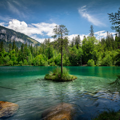 Alpine lake cresta in flims, switzerland. Outdoor photography in the mountains.