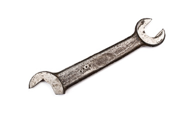 Broken old wrench isolated on white background.