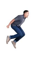 Levitation, Young Man Flying. Side View