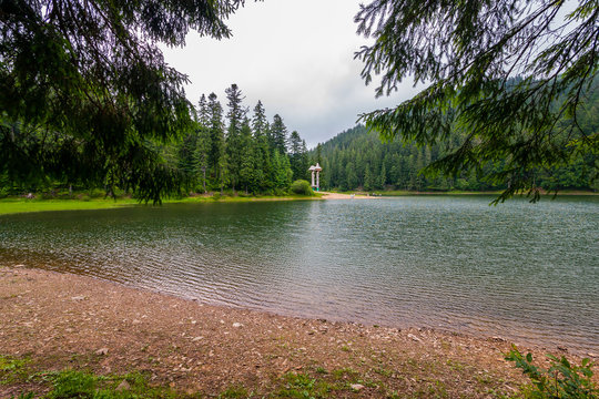 ripples on the surface of the water of the picturesque Lake Synevir at the top of the forest. Carpathians. Ukraine