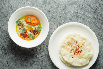 hummus with baked peppers and tortillas