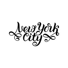 New york city. NY logo isolated. Black NYC label or logotype. Vintage badge calligraphy siolated on white. Great for t-shirts or poster.