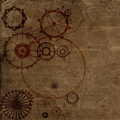 Steampunk vintage frame background,  cogs and gears on grunge canvas paper