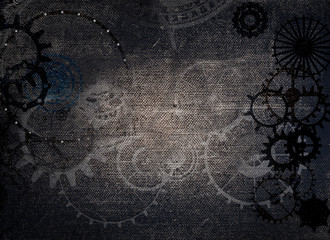 Steampunk vintage frame background,  cogs and gears on grunge canvas paper