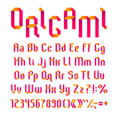 3d paper origami vector alphabet, sans serif letters