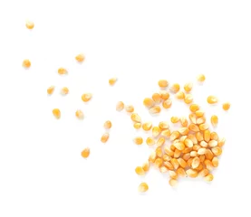 Foto op Plexiglas Raw corn kernels on white background. Healthy grains and cereals © New Africa