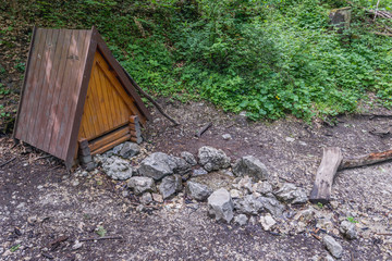Covered source of Sucha Bela brook, on the end of famous hiking trail in park called Slovak Paradise, Slovakia