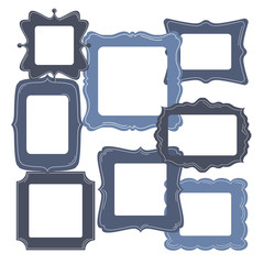 Set of empty vector monochrome frames, vintage cartoon style with modern accents.