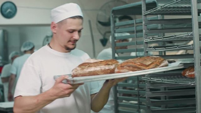 Cook smells freshly baked bread