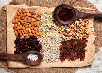 Mix of dried nuts with fruits