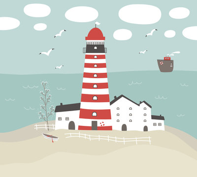 Vector illustration with lighthouse