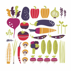 Stylized vector vegetables set