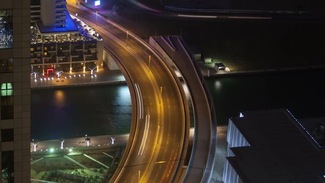 Dubai night street traffic time-lapse
