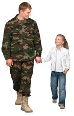 Soldier Dad Walking with His Daughter