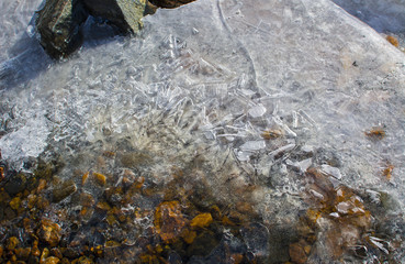 Icy surface and crystals