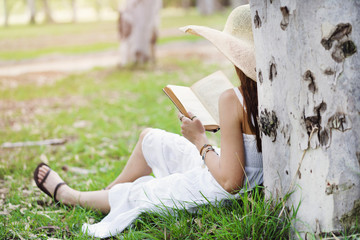Reading a book at park