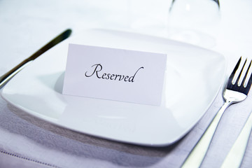 Reserved table place seen from very close
