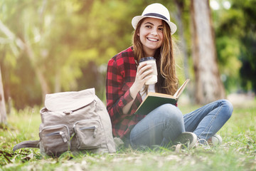 Reading a book at park