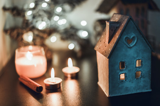 Vintage Handmade Lantern cardboard christmas house candle holder.  Beautiful and creative home decoration.