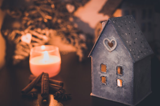 Vintage Handmade Lantern cardboard christmas house candle holder.  Beautiful and creative home decoration.