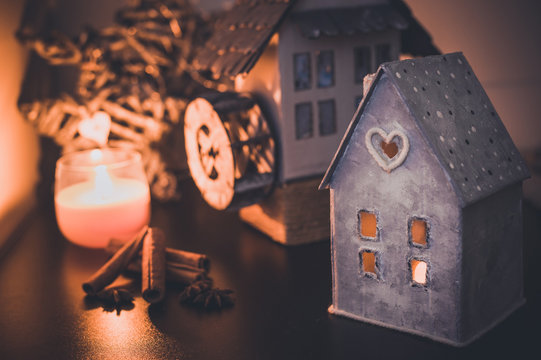 Vintage Handmade Lantern cardboard christmas house candle holder.  Beautiful and creative home decoration.
