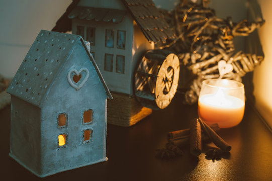 Vintage Handmade Lantern cardboard christmas house candle holder.  Beautiful and creative home decoration.