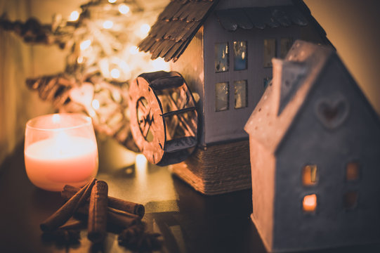Vintage Handmade Lantern cardboard christmas house candle holder.  Beautiful and creative home decoration.