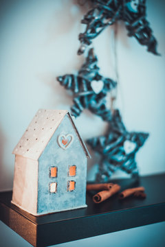 Vintage Handmade Lantern cardboard christmas house candle holder.  Beautiful and creative home decoration.