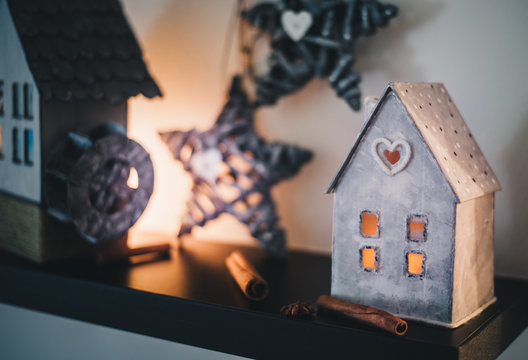 Vintage Handmade Lantern cardboard christmas house candle holder.  Beautiful and creative home decoration.