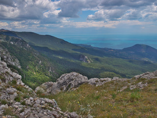 View from mountain plateau over gurzuf to Ayu-Dag (Crimea, Russia)