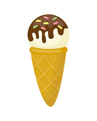 Colorful  ice cream in cone vector illustration isolated on whit