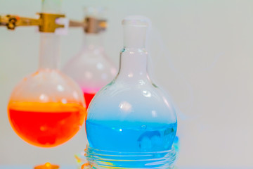 blue water in kettle glass in laboratory experiments