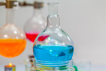 blue water in kettle glass in laboratory experiments