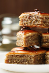 Oriental sweets with walnut closeup, macro shot, vertical