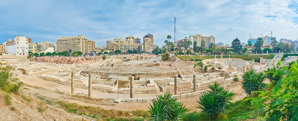 Panorama of Roman Auditorium, Kom Ad Dikka Alexandria, Egypt