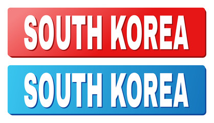 SOUTH KOREA text on rounded rectangle buttons. Designed with white caption with shadow and blue and red button colors.