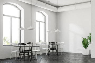 Arched windows white cafe corner