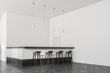 Minimalistic white bar interior, side view