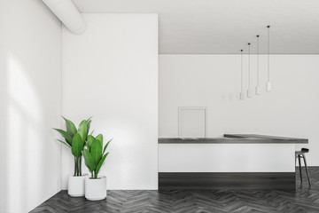 Minimalistic white bar interior, mock up wall