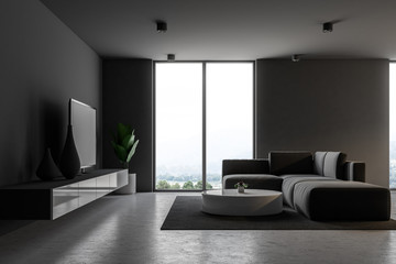 Naklejka na ściany i meble Gray living room with a TV set