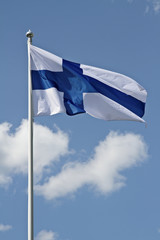Finnish blue and white flag waving in the  wind