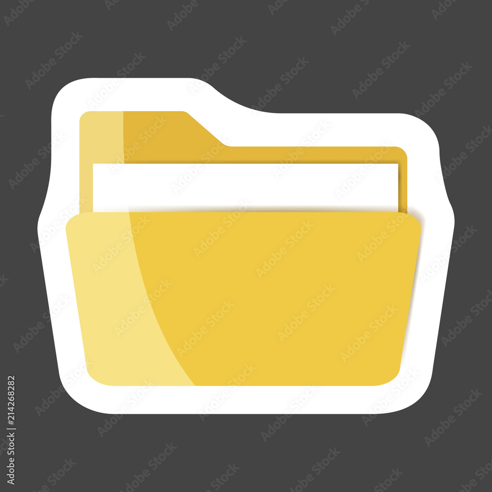 Aufkleber yellow folder icon with a sheet of paper. vector colored sticker folder icon. layers grouped for eas