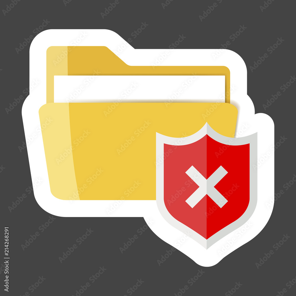 Poster folder vector icon. folder and red shield. notification of folder danger colored sticker. layers gro