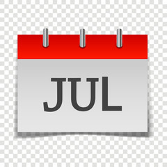  Calendar month July icon on gray and red color on transparent background